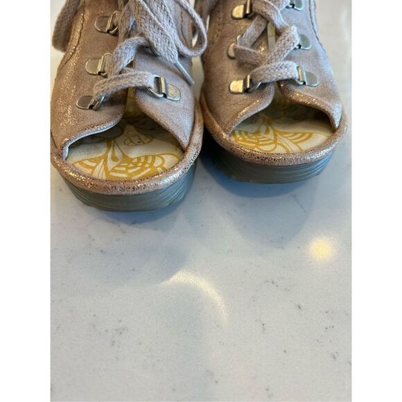 Fly London Yapi lace up rose gold wedge leather sandals size 37 - Picture 6 of 8